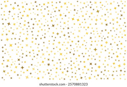 Abstract gold star pattern on a transparent background. Yellow, orange and golden star wallpaper. Golden star glitter. Texture of gold foil