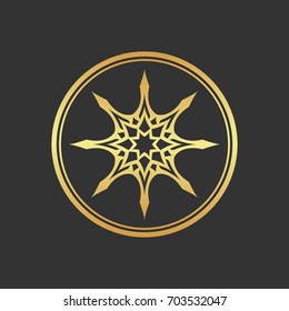Abstract gold star. Gold round ornament. Decorative element.