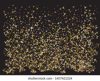 Abstract gold stars for holidays. Vector illustration flyer. Magic glitter design's elements. Gold trendy modern elegant background for anniversary, birthday celebrate or other festive event.