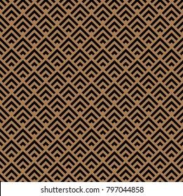 Abstract gold striped triangles row. Vector seamless background