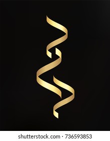 Abstract Gold Strips Design. Shiny golden moving ribbons design element on dark background for Business concept, logo, card. Vector Illustration