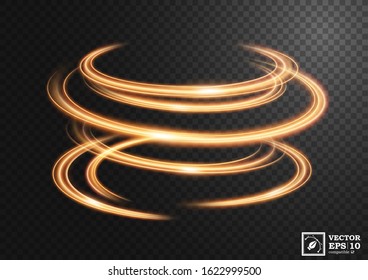 Abstract gold swirl line of light with a transparent background, isolated and easy to edit