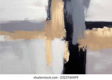 Abstract gold texture and black oil paint vector art painting