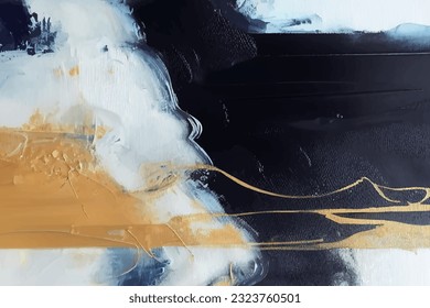 Abstract gold texture and black oil paint vector art painting