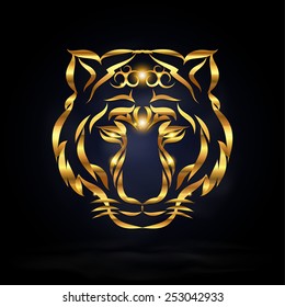 abstract gold tiger with dark background. illustration and vector