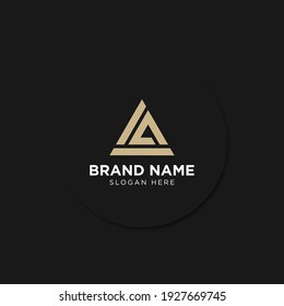 Abstract gold triangle shape with letter letter A. Stock Vector illustration isolated on black background.