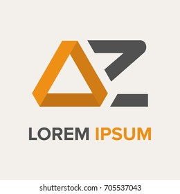 Abstract gold triangle vector illustration logo, sign, emblem for your company, identity, card with letter Z. 