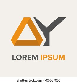 Abstract gold triangle vector illustration logo, sign, emblem for your company, identity, card with letter Y. 