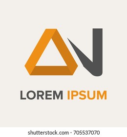 Abstract gold triangle vector illustration logo, sign, emblem for your company, identity, card with letter N. 