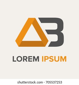 Abstract gold triangle vector illustration logo, sign, emblem for your company, identity, card with letter B. 