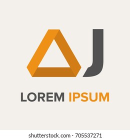 Abstract gold triangle vector illustration logo, sign, emblem for your company, identity, card with letter J. 