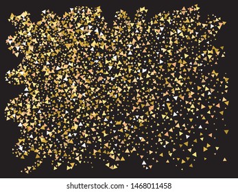 Abstract gold triangles for holidays. Vector illustration object. Unusual design's elements. Gold trendy modern elegant background for anniversary, birthday celebrate or other festive event.