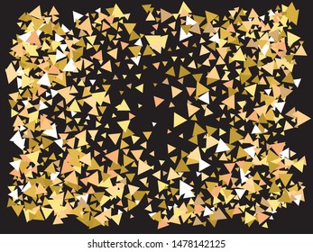 Abstract gold triangles for holidays. Vector illustration object. Unusual design's elements. Gold trendy modern elegant background for anniversary, birthday celebrate or other festive event.