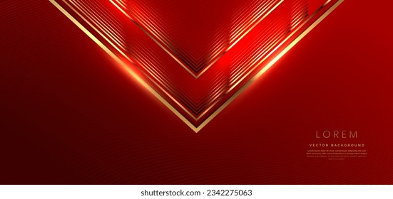 Abstract gold triangles lines on dark red background with lighting effect and sparkle with copy space for text. Luxury award design style. Vector illustration