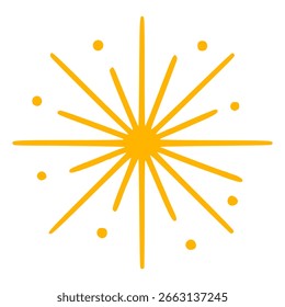 Abstract gold vector sunburst with hand-drawn lines and scattered dots, perfect for festive designs and bright backgrounds.
