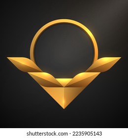 Abstract gold vintage geometric shape border frame on black background