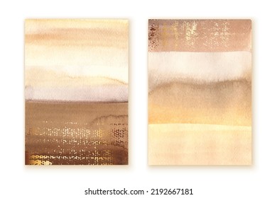 Abstrakter Goldwandgraben. Die Streifen in den Tönen Golden glänzend, beige, braun, Elfenbein und Orange sind gelb. Die Aquarellpinsel streichelt. Luxuriöses Design für die Stoffdrucke, Plakat, Wohnungsdekor, Deckel, Karte, Tapete.