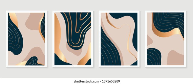 Abstract gold wall arts vector collection.  Earth tones organic shape Art design for poster, print, cover, wallpaper, Minimal and  natural wall art. Vector illustration.