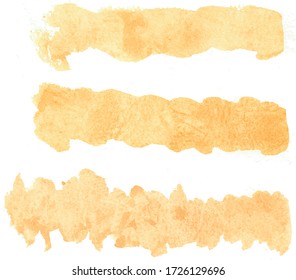 Abstract gold watercolor hand painted texture, isolated on white background, watercolor textured backdrop, watercolor drop, traced, vector eps 10