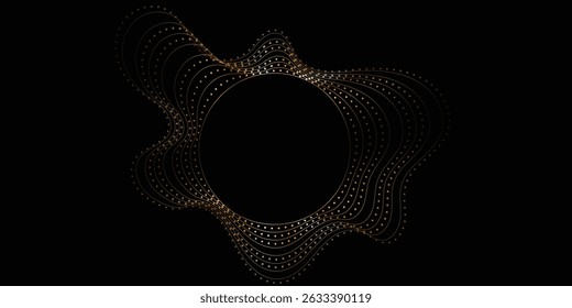 Fundo abstrato da onda dourada com espaço vazio do círculo. Um plano de fundo abstrato sofisticado com padrões de ondas de ouro fluindo em um plano de fundo preto.