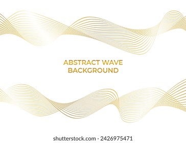 Abstract Gold wave element for design. Digital frequency track equalizer. Stylized line art background.Vector illustration.Wave with lines created using blend tool.Curved wavy line, smooth stripe