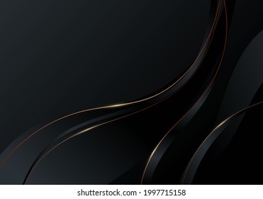 Abstract gold wave line on black background luxury style. Vector illustration