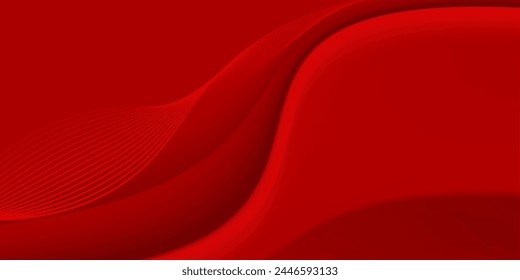 Abstract gold wave lines glowing on red background with copy space for text. Luxury design style. Vector illustration