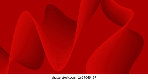 Abstract gold wave lines glowing on red background with copy space for text. Luxury design style. Vector illustration