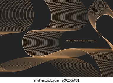 Abstract gold wave lines on dark background. Luxury shiny color gold wavy lines vector element. Modern elegant moving lines creative design. Flowing stripe lines graphic. Vector illustration