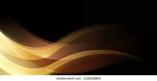 Abstract gold wave on black background. Modern luxury shiny color golden gradient wave texture design element. Transparent flow wave graphic. Suit for wallpaper, website, backdrop, banner