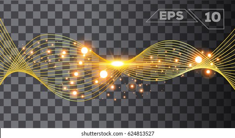 abstract gold wave with shine sparkles isolated on transparent background