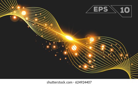 abstract gold wave with shine sparkles isolated on dark background