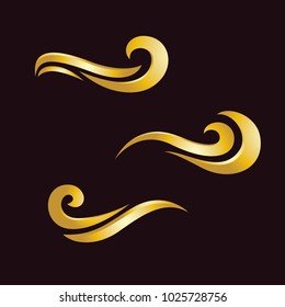 Abstract gold wave vector icon, template design elements