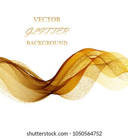 Abstract Gold Waves Design. Shiny golden moving sparkle design element with glitter effect on white background for Business card. Vector Illustration