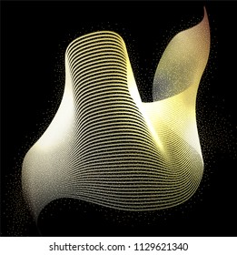 Abstract Gold Waves Design. Shiny golden moving lines design element with glitter effect on dark background for Business card. Vector Illustration