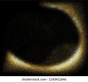 Abstract Gold Waves Design. Shiny golden moving sparkle design element with glitter effect on dark background for Business card. Vector Illustration