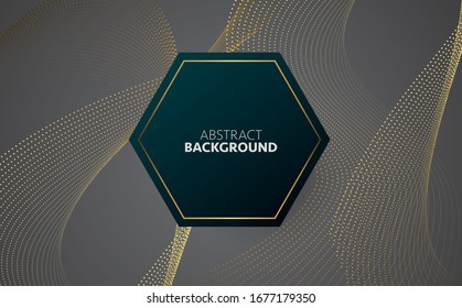 Abstract Gold Waves Design. Shiny golden moving lines design element with glitter effect on dark background for Business card. Vector Illustration