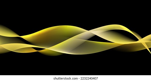 Abstract gold waves on black background. Vector illustration. Banner, poster design.