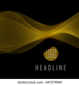 Abstract gold waves on black background. Transparent waved lines for brochure, website, flyer, card, template design  - Vector illustration EPS10