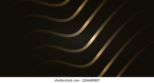 Olas de oro abstractas en un fondo oscuro. Elegante patrón de banner moderno. Luminoso elemento de diseño de líneas móviles doradas. Lujo de fondo con líneas onduladas brillantes para tarjeta de felicitación, cupón de descuento. Resumen