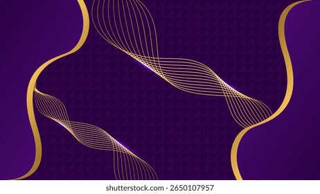 Abstrakte goldene Wellen auf violettem dreifachem Banner-Hintergrund
