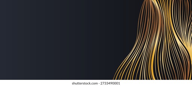 Abstract gold waves over black with clean open area for text. Ideal for invitations, flyers, branding, and premium announcements.