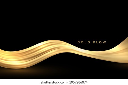 Abstract Gold Waves. Shiny golden moving lines design element for greeting card and disqount voucher