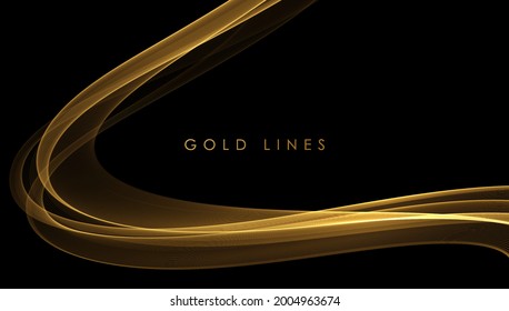 Abstract Gold Waves. Shiny golden moving lines design element on dark background for greeting card and disqount voucher.