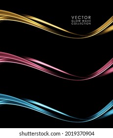 Abstract Gold Waves. Shiny golden moving lines design element with glitter effect on dark background for greeting card and disqount voucher.