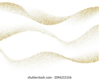 Olas de oro abstractas. Luminoso elemento de diseño de líneas doradas con efecto brillante sobre el fondo blanco para tarjeta de saludo y cupón de descuento.