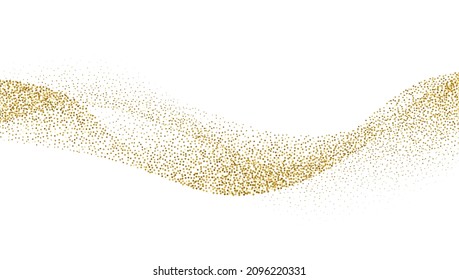 Abstract Gold Waves. Shiny golden lines design element with glitter effect on white background for greeting card and disqount voucher.