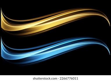 Abstract Gold Waves. Shiny golden moving lines design element on dark background for greeting card and disqount voucher.