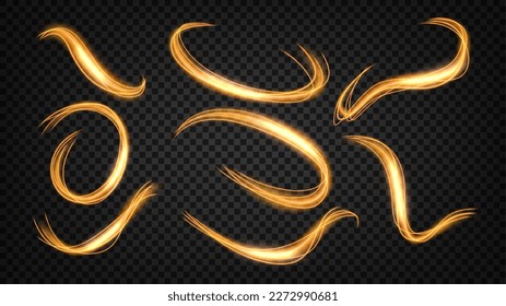 Abstract gold wavy light sets with a transparent pattern, isolated and easy to edit. Vector Illustration