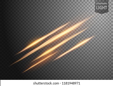 Abstract gold wavy line of light with a transparent background, isolated and easy to edit. Vector Illustration